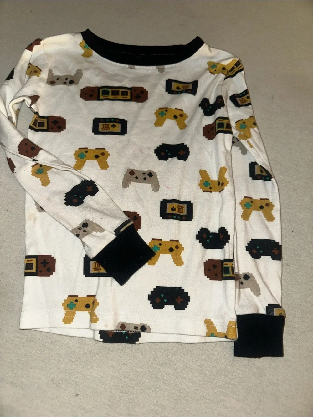 Kids' Game Controller Print Long Sleeve Pajama Top - White, Black, Yellow